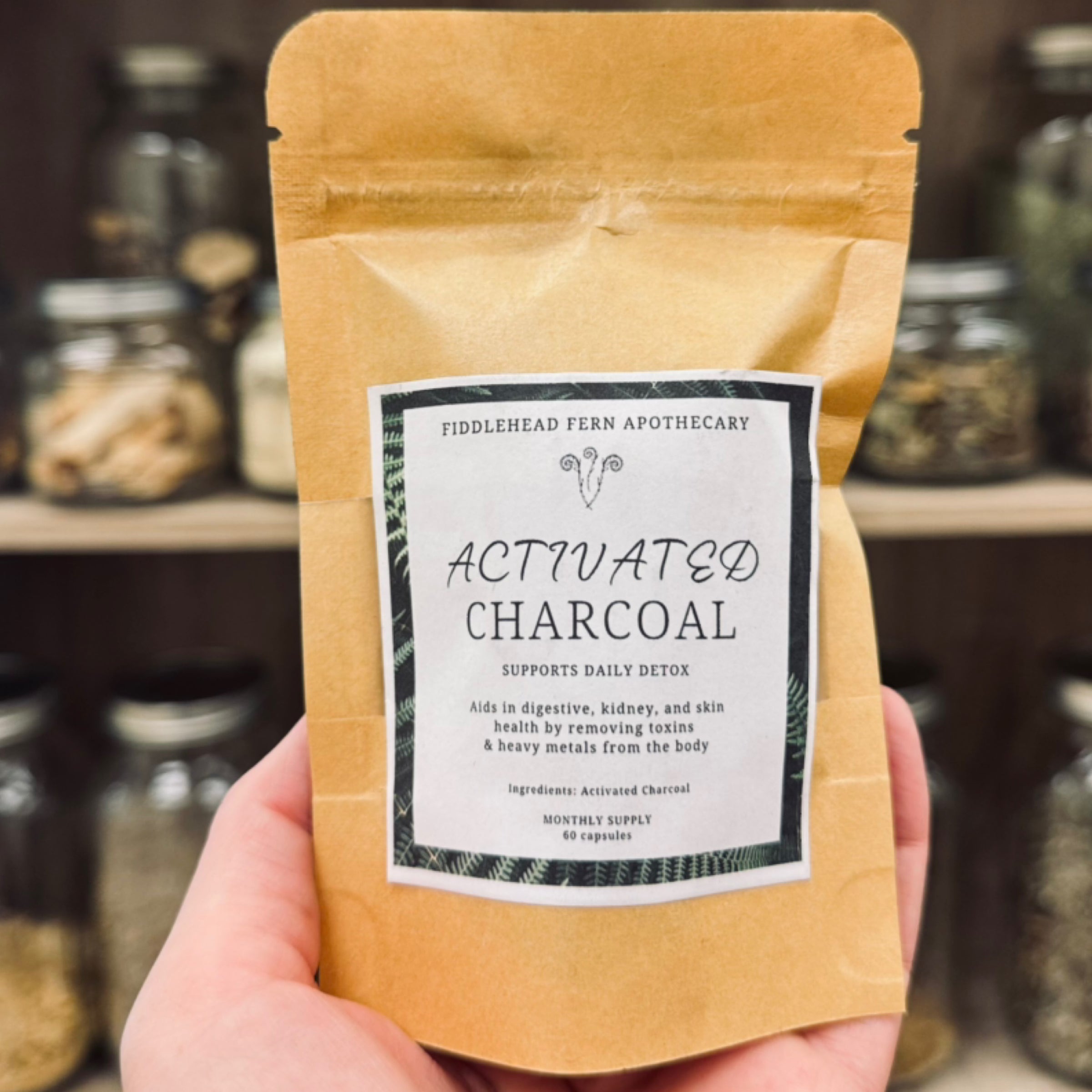 Activated charcoal capsules | Fiddlehead Fern Massage and Apothecary